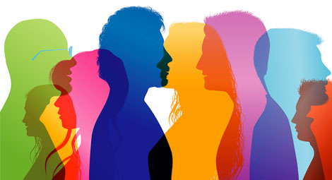 Silhouettes of people of different colours
